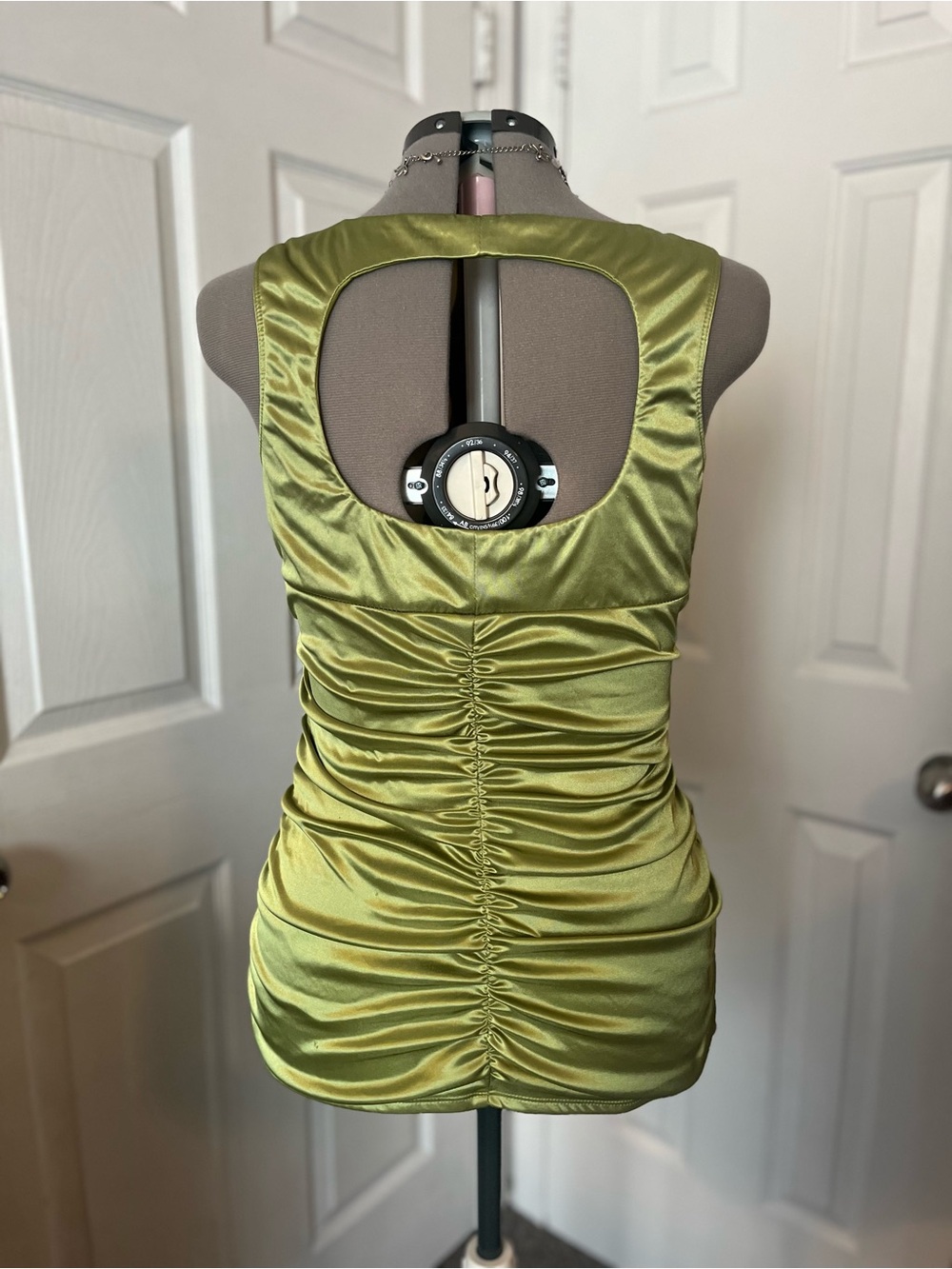 Studio Y Y2K Ruched Satin Tank Top, Green, Size XL - Picture 3 of 6